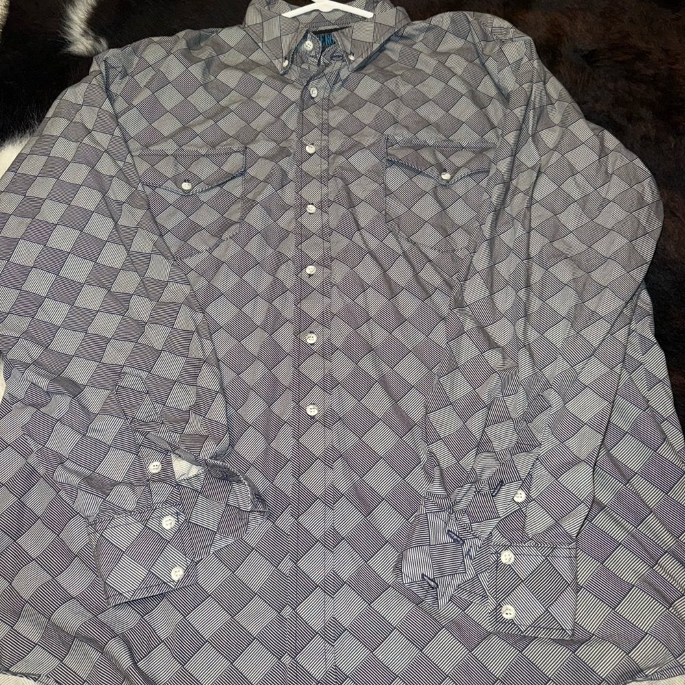 Roper Men's Blue and Gray Plaid Shirt